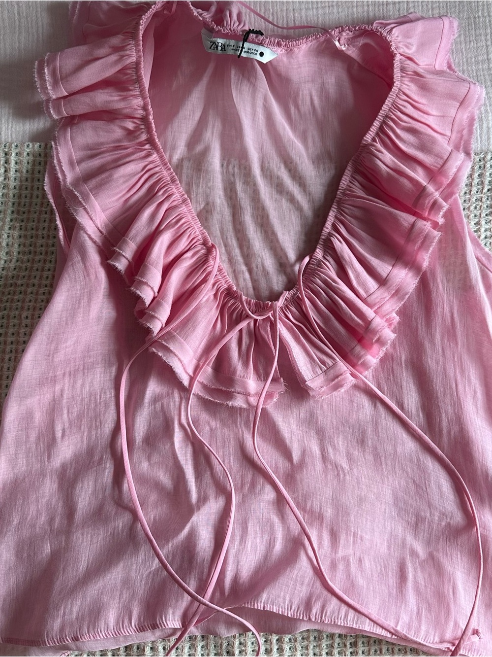 Zara Light Pink Ruffle Tie-Front Sleeveless Tank